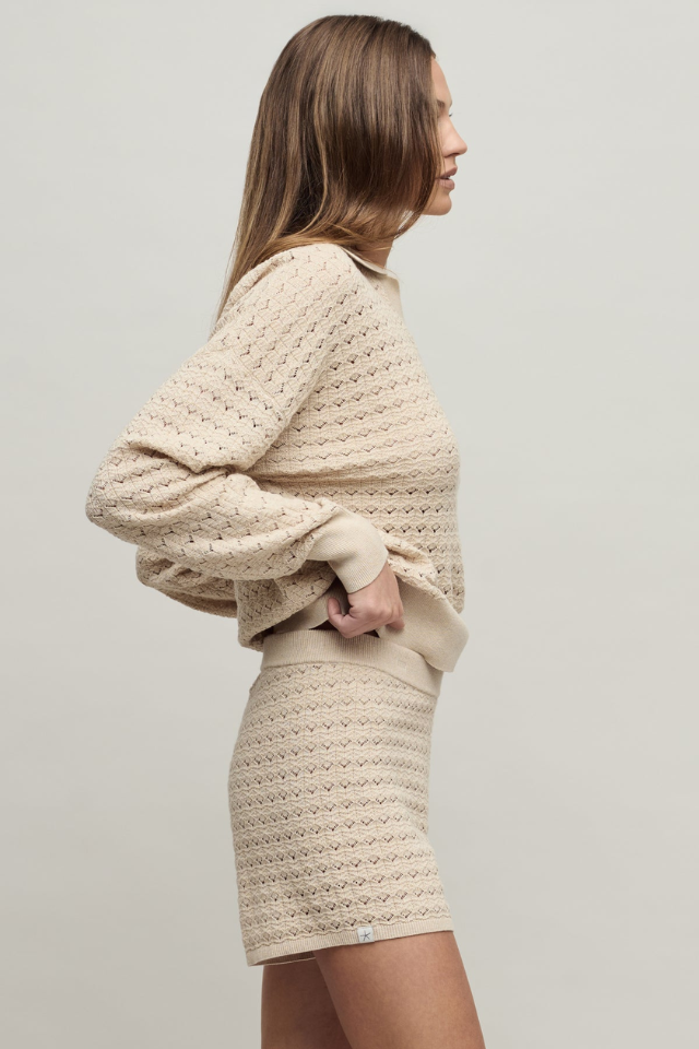 Barefoot Dreams Heathered Cotton Tulip Pointelle Collared Pullover with Short Set - HE Stone
