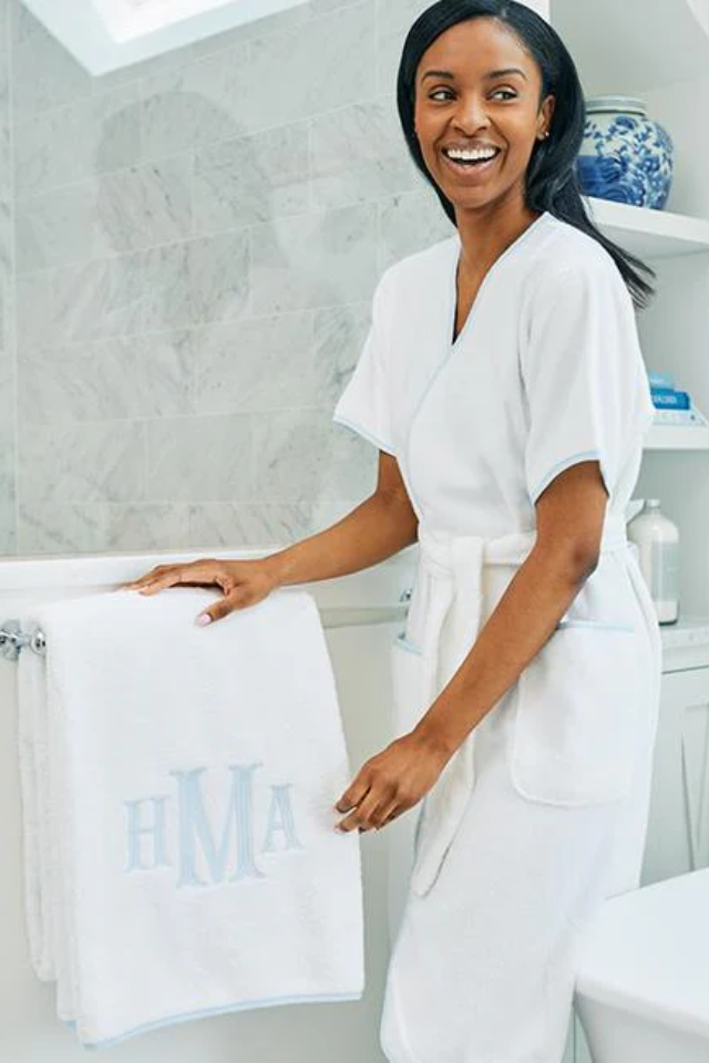 Weezie Signature Bath Sheet - Light Blue on White