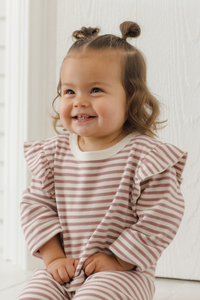 Quincy Mae Ruffle Cozy Set - Mulberry Stripe