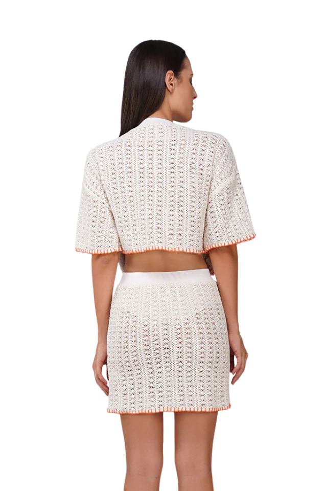 A&B Coastel Patch Crochet Embellished Crop Oversized Shirt