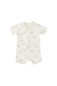 Quincy Mae Zip Rashguard One-Piece - Dinosaur