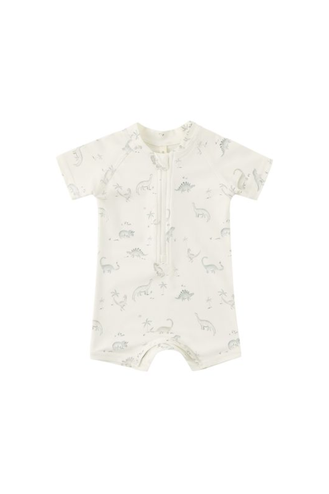 Quincy Mae Zip Rashguard One-Piece - Dinosaur