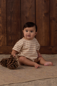 Rylee + Cru Relaxed Bubble Romper - Fawn Stripe