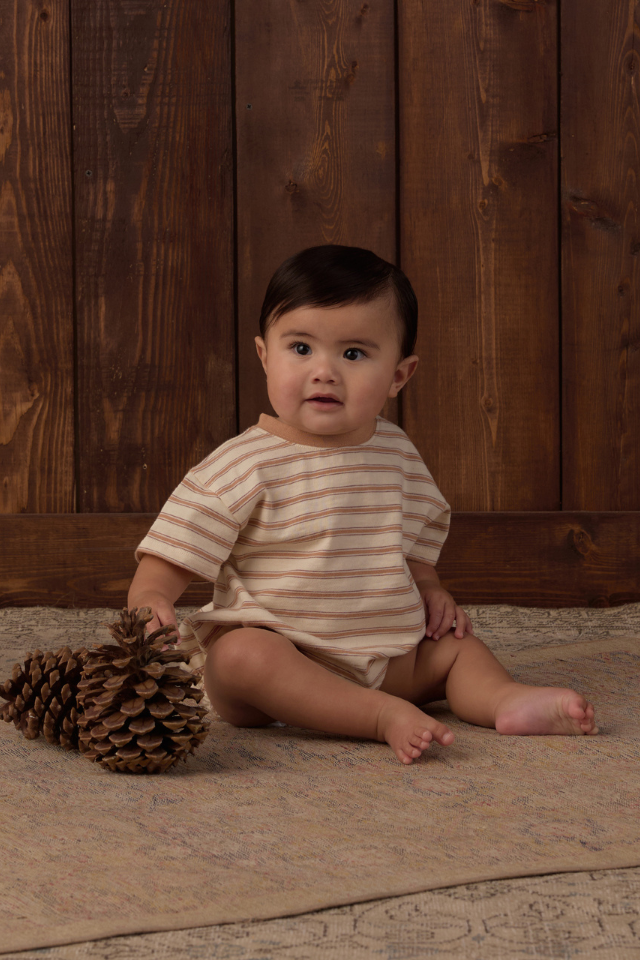 Rylee + Cru Relaxed Bubble Romper - Fawn Stripe
