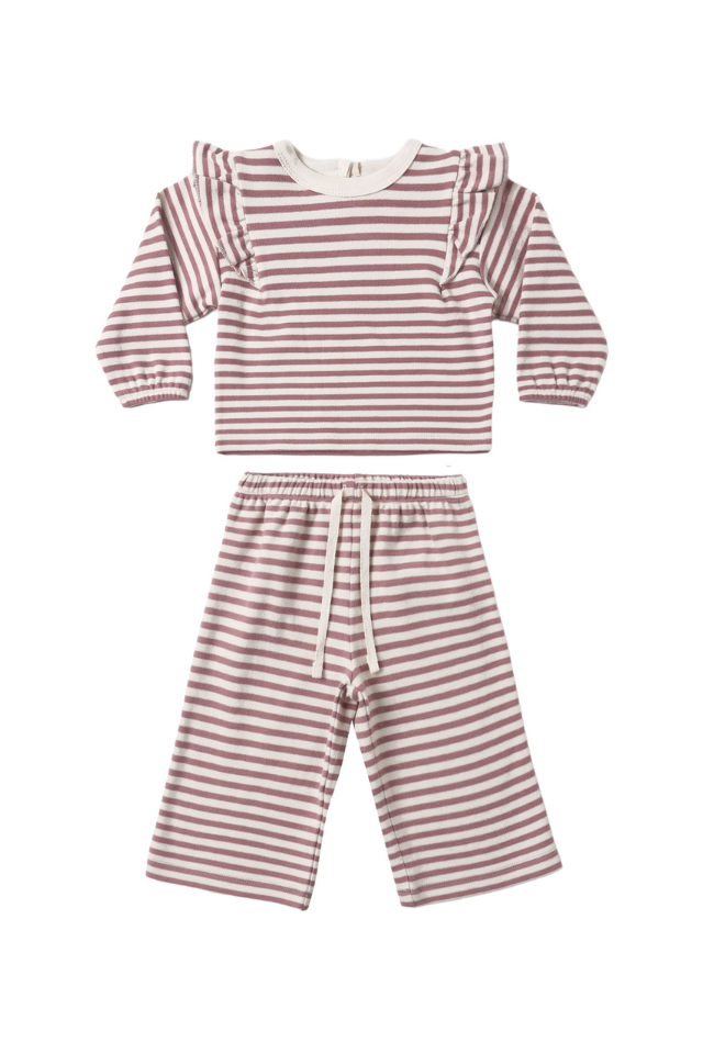 Quincy Mae Ruffle Cozy Set - Mulberry Stripe