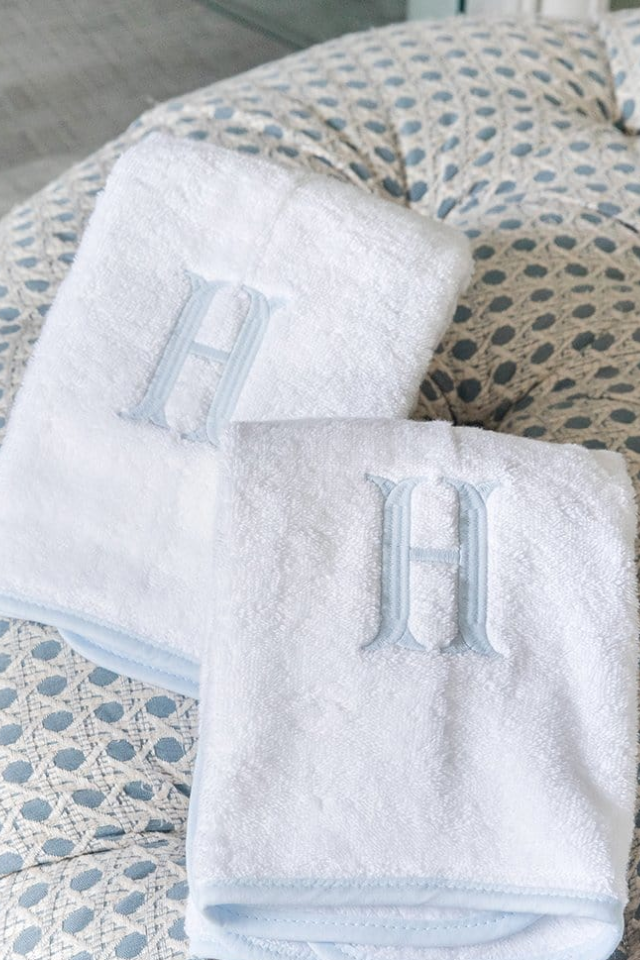 Weezie Signature Hand Towels (Pair) - Light Blue on White