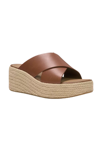 Fit Flop Platform Espadrille Leather Wedge Cross Slides - Deep Tan