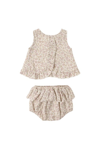Quincy Mae Ruffled Tulip Top + Bloomer Set - Dahlia