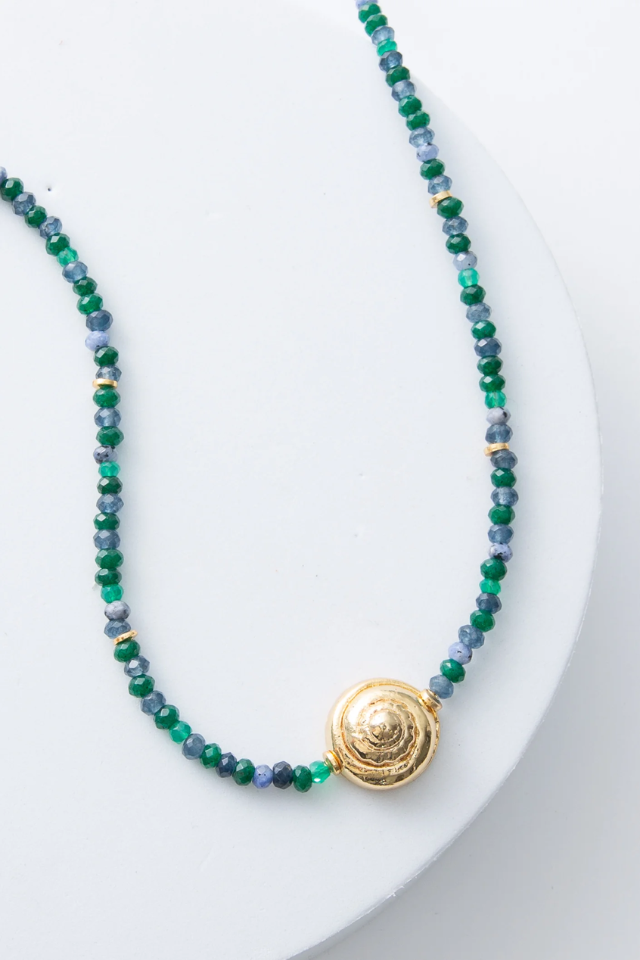 Noonday Gold Casted Snail Agate Beaded Necklace
