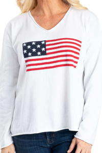 Town Pride Intarsia Jersey Women's VNeck Sweater Flag - White Combo