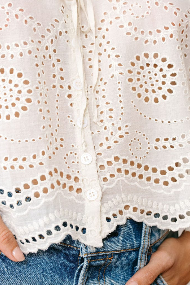 Sunshine Tienda Ivory Eyelet Birdie Top