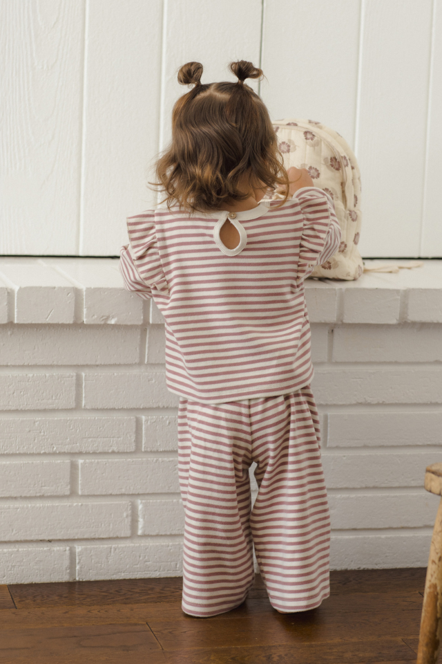 Quincy Mae Ruffle Cozy Set - Mulberry Stripe