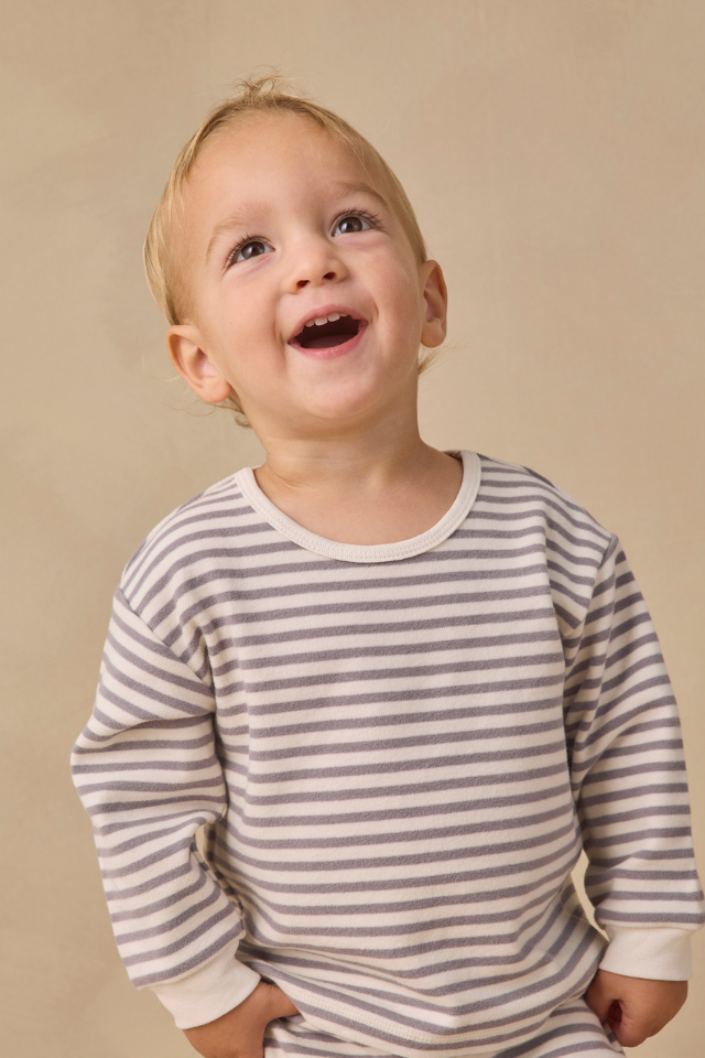 Quincy Mae Cozy Set - Slate Stripe