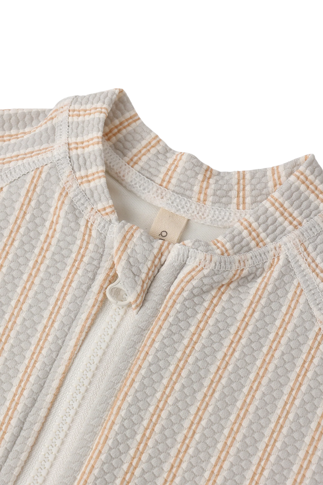 Quincy Mae Zip Rashguard One-Piece - Blue + Butterscotch Stripe