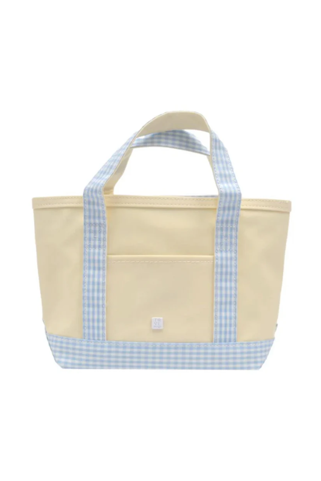 TRVL Design Coated Canvas Mini Tote - Natural/Gingham Mist Trim