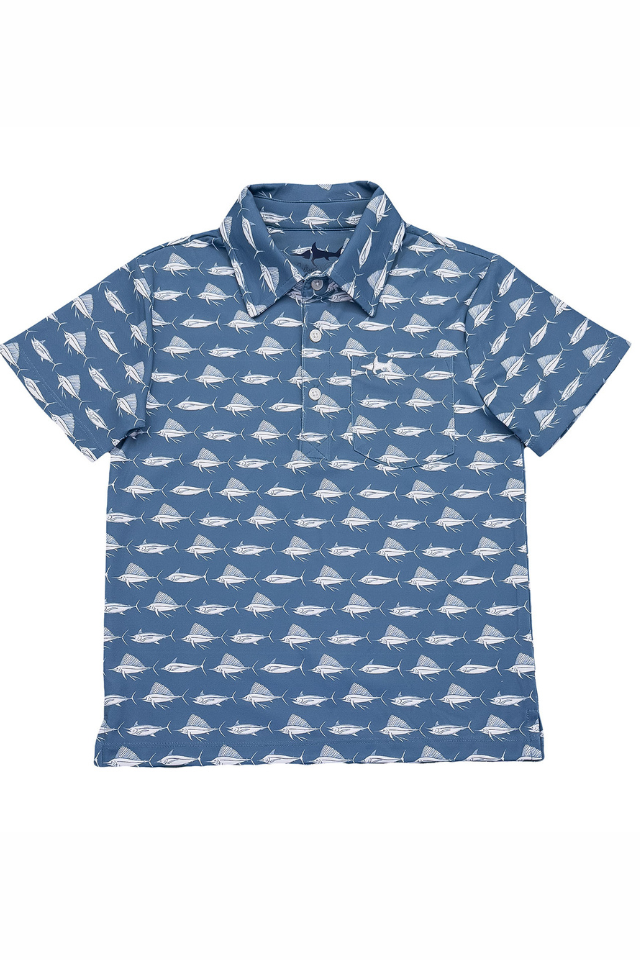 SWB Inshore SS Performance Polo - Navy White Fish