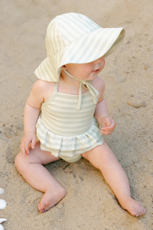 Quincy Mae Ruffled One-Piece Swimsuit - Mint Stripe