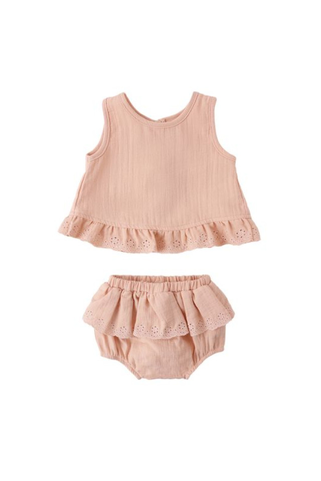 Quincy Mae Ruffled Tulip Top + Bloomer Set - Melon