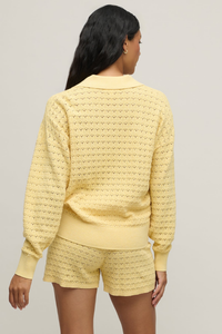 Barefoot Dreams Heathered Cotton Tulip Pointelle Collared Pullover with Short Set - HE Canary