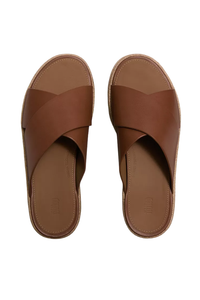 Fit Flop Platform Espadrille Leather Wedge Cross Slides - Deep Tan