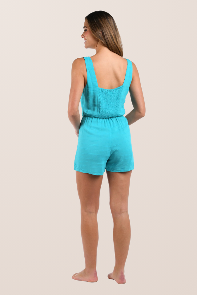 La Blanca Sea Cove Smocked Back Romper - Teal