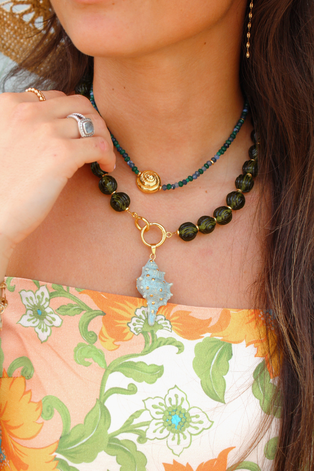 Noonday Gold Casted Snail Agate Beaded Necklace