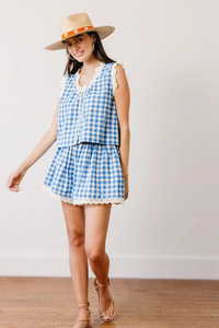 Sunshine Tienda Blue Bay Gingham Birdie Top