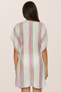 Becca Radiance Woven Tunic - White/Azalea Multi