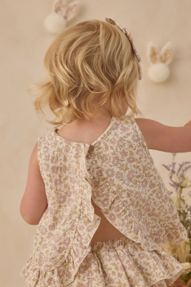 Quincy Mae Ruffled Tulip Top + Bloomer Set - Dahlia