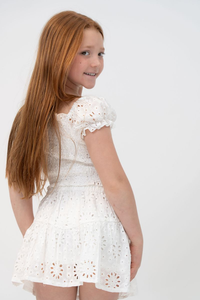 Tweenstyle Eyelet Smocked Top and Button Trim Skirt Set