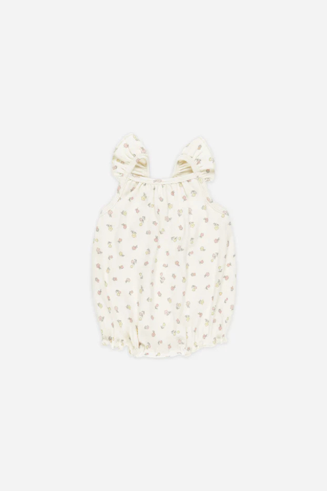 Quincy Mae Ribbed Ruffle Romper - Fleur
