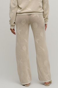 Barefoot Dreams Sunbleached Shell Motif Crew Neck Pullover with Motif Pant - Stone