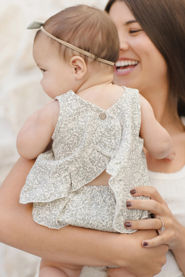 Quincy Mae Ruffled Tulip Top + Bloomer Set - Green Garden