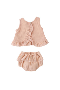 Quincy Mae Ruffled Tulip Top + Bloomer Set - Melon