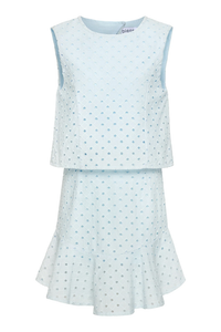 Pleat Cleo Dress - Light Aqua Eyelet