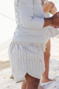 Quincy Mae Boys Swim Short - Blue + Butterscotch Stripe