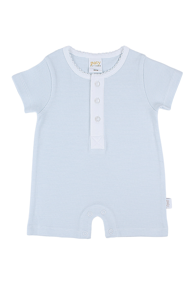 Paty Interlock Placket Romper - Blue Stripe