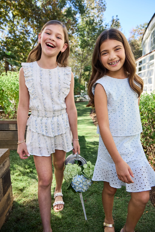 Pleat Cleo Dress - Light Aqua Eyelet