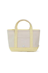 TRVL Design Coated Canvas Mini Tote - Natural/Gingham Buttercup Trim