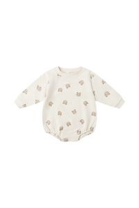 Quincy Mae Crewneck Bubble Romper - Brown Bear