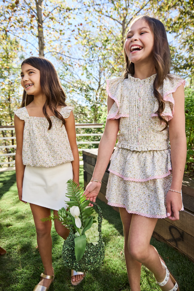 Pleat Parker Skort - Cream Ditsy