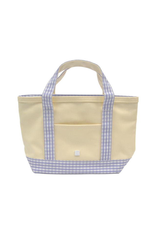 TRVL Design Coated Canvas Mini Tote - Natural/Gingham Lilac Trim