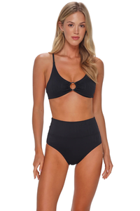 Sunsets Hannah High Waist - Black Seagrass Texture