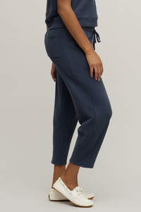 Barefoot Dreams Brushed Fleece Short Sleeve and Seamed Ankle Pant Set - Indigo
