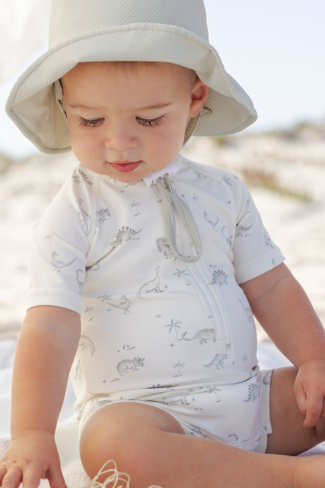 Quincy Mae Zip Rashguard One-Piece - Dinosaur