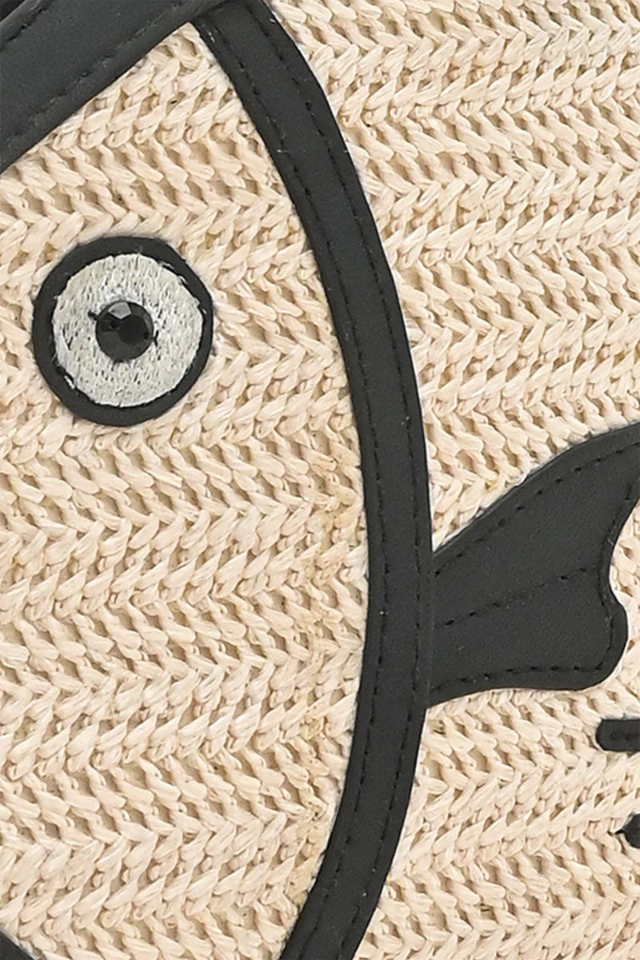 A&B Black Trim Fish Raffia Handheld Clutch
