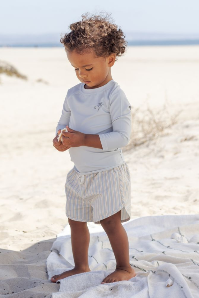 Quincy Mae Boys Swim Short - Blue + Butterscotch Stripe