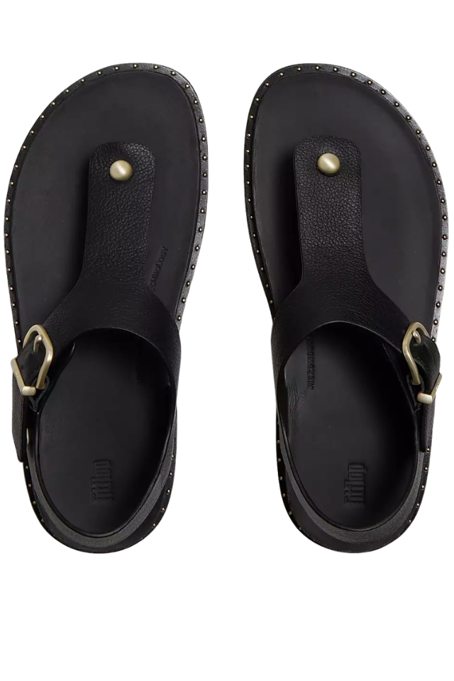 Fit Flop GEN-FF Max Buckle Tumbled-Leather Toe-Post Sandals - All Black