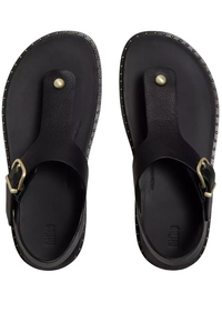 Fit Flop GEN-FF Max Buckle Tumbled-Leather Toe-Post Sandals - All Black