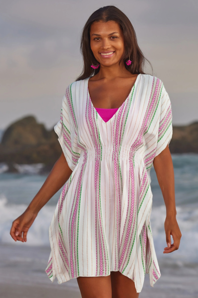 Becca Radiance Woven Tunic - White/Azalea Multi